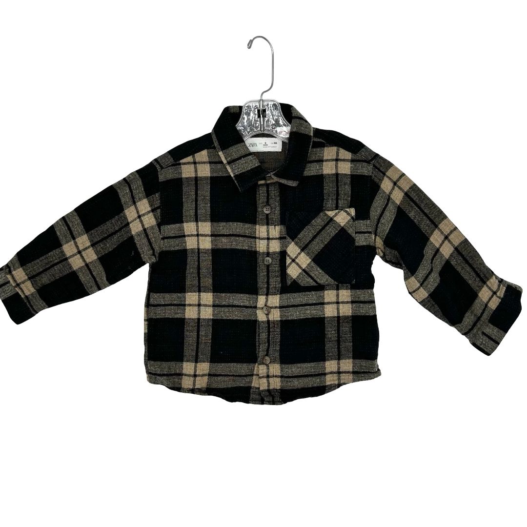 Zara black/tan plaid shirt, 3 years