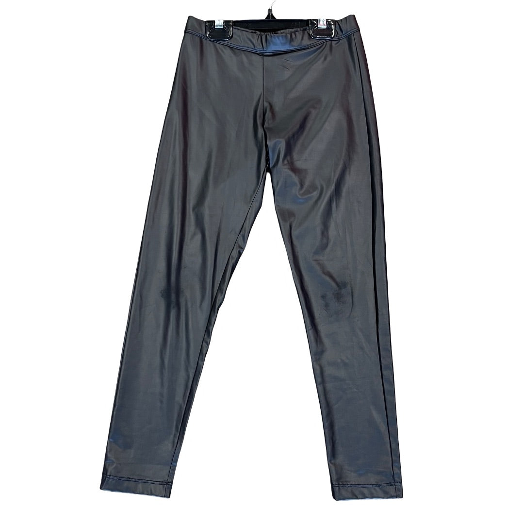 Flowers By Zoe Black pleather leggings, Medium