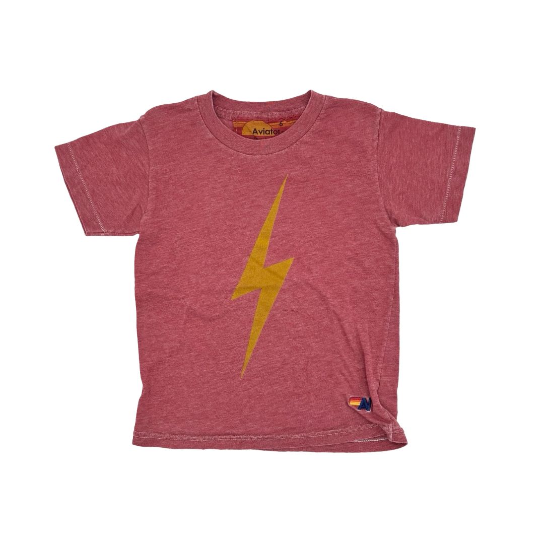 Aviator Nation red w/yelllow lightning bolt tshirt, 6 years