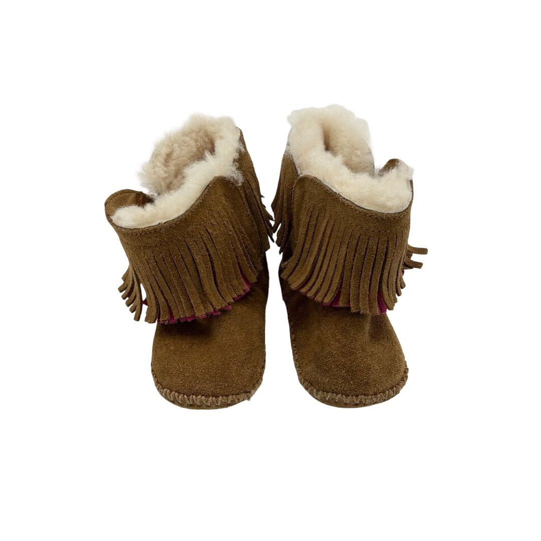 Ugg Branyon fringe tan/pink bootie, 4/5 little kid