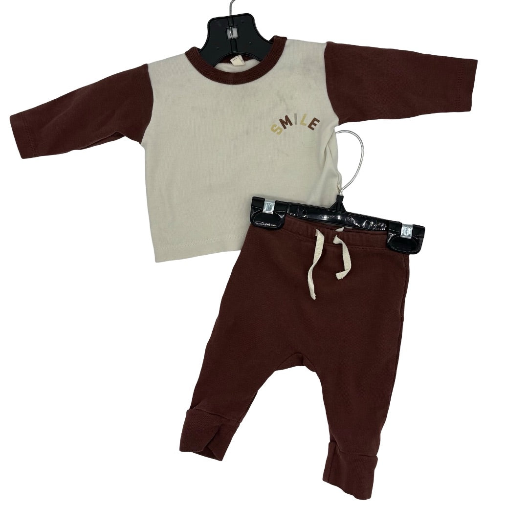 Quincy Mae Brown/cream set, 3-6 months