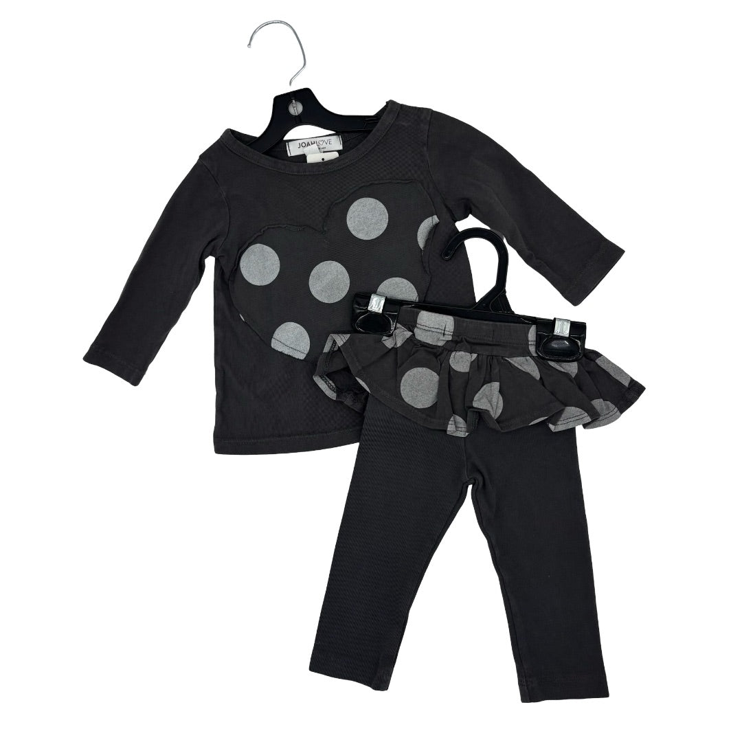 Joah Love Black heart/polka dot set, 6 months