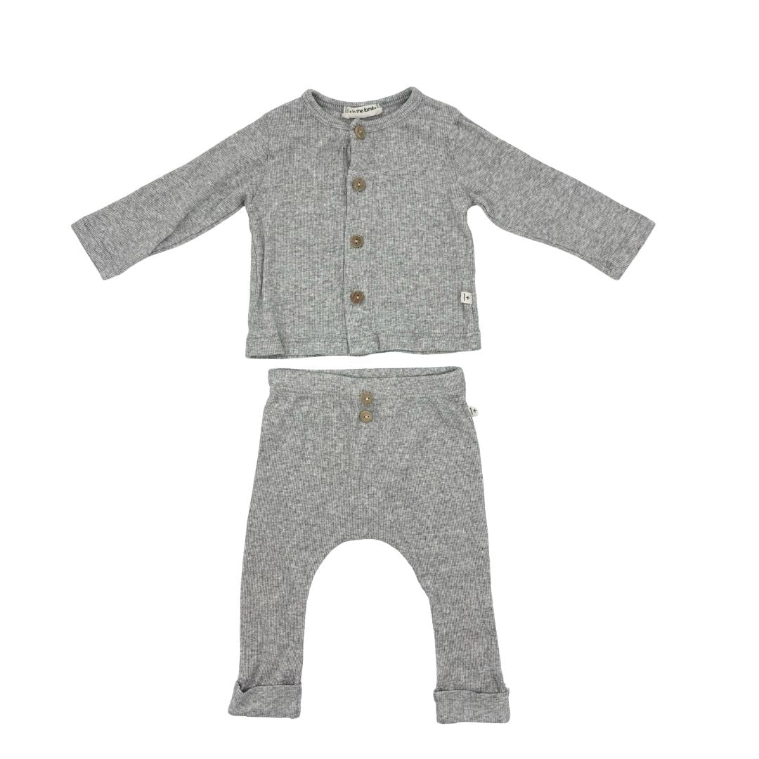 1 + In The Family grey cotton top/pant set, 6 months