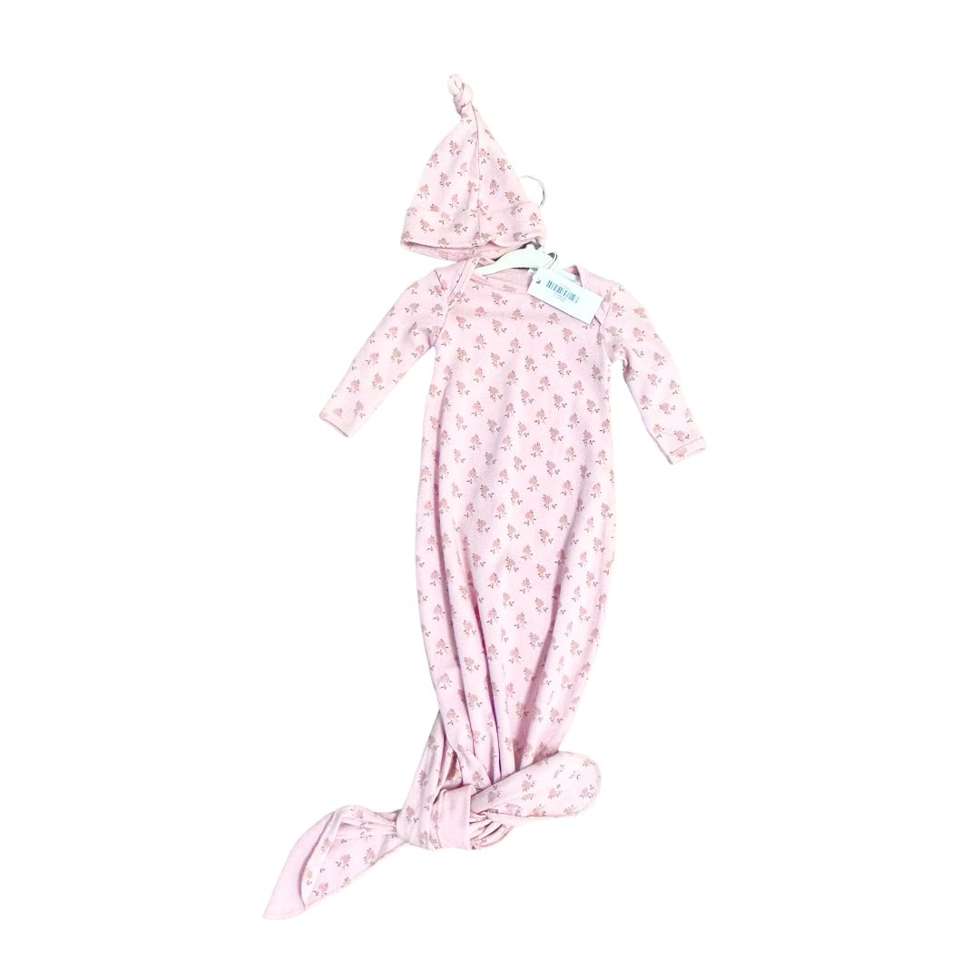 Quincy Mae Knotted baby gown and hat set new with tags, 3-6 months