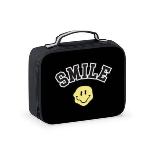 Top Trenz Black Smile Canvas Insulated Lunch Box with Patches