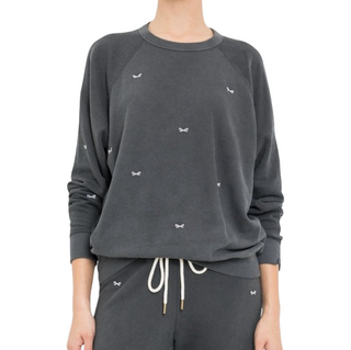 The Great college sweatshirt & sweatpants in washed black with bow embroidery, womens 1