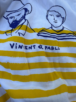 Bobo Choses Striped romper Vincent et Pablo on back, 18-24 months