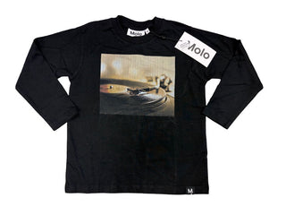 Molo Record Print Longsleeve Black Tee - New With Tags, 4 years
