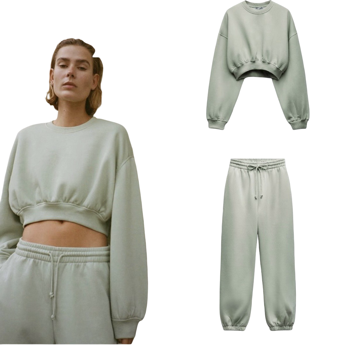 Zara eucalyptus green cropped sweatsuit , Women’s medium