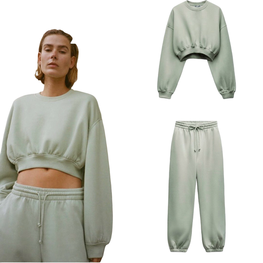 Zara eucalyptus green cropped sweatsuit , Women’s medium