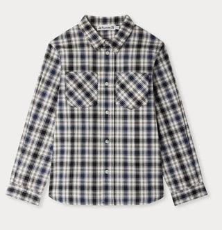 Bonpoint Altman shirt with black checkered collar in organic cotton brand new, 14 Years