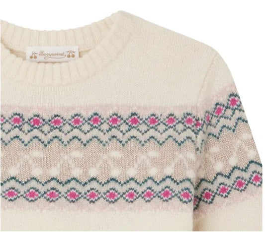 Bonpoint Pull Laine Jacquard Tinoa | Ecru brand new, 8 years