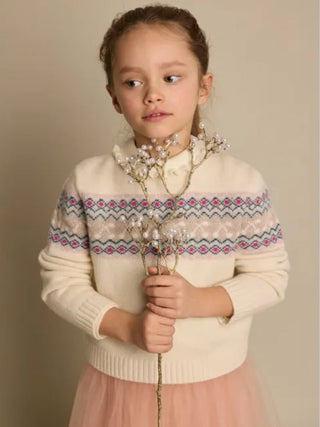 Bonpoint Pull Laine Jacquard Tinoa | Ecru brand new, 12 years