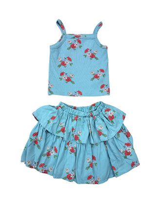 The Campamento Blue and Floral Print Set with Tank and Tiered Skirt, 9-10 years