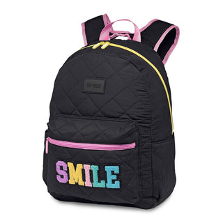 Top Trenz Black Puffer Backpack with Smile Patch