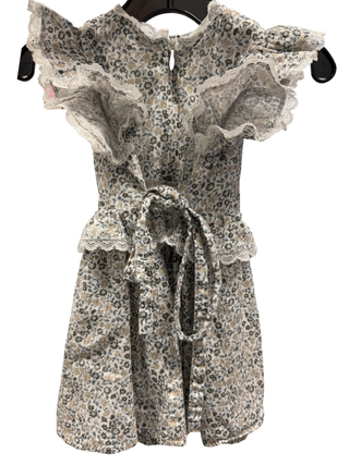 Noralee Blue and Beige Floral Dress with Lacy Ruffles, 2 years