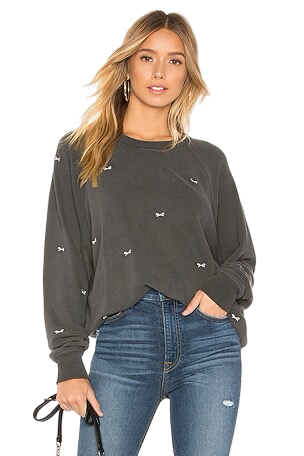 The Great college sweatshirt & sweatpants in washed black with bow embroidery, womens 1