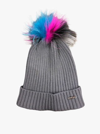 Bari Lynn Grey Pompom Hat, O/S