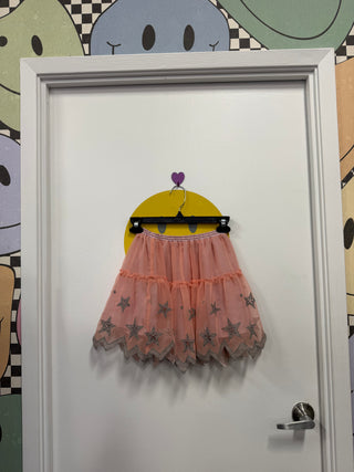 Fith Pink w/grey stars Halloween tulle skirt, 5-6 years
