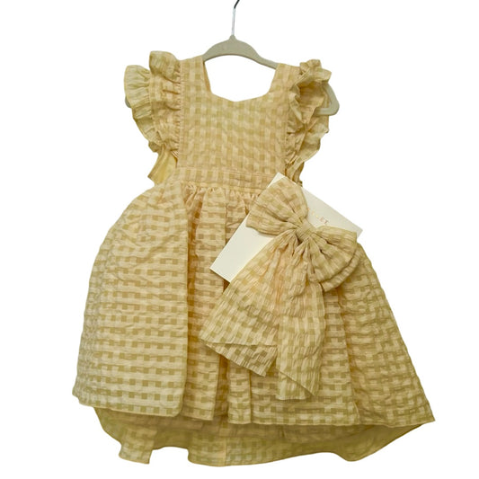 Noralee Yellow plaid dress and bow new with tags, 2 years