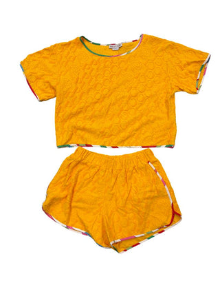 Pucci Bright Orange/Yellow Terrycloth Textured Shorts and Tee Set with Multicoloured Trim, 12 years