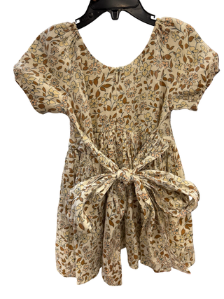 Noralee Brown and Cream Floral Patterned Dress with Metallic Threading and Bow Detail, 2 years