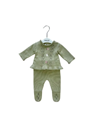 mayoral green knit with pink flowers set, new with tag, 0-1 month