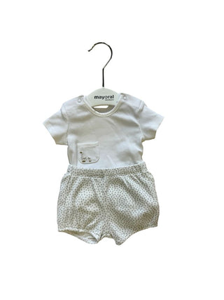 Mayoral white tee with ducks and bloomer set, new with tag, 0 m