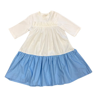 The Middle Daughter White longsleeve dress with blue tiered bottom, 5-6 years