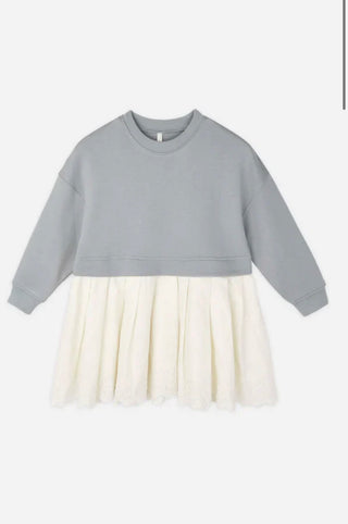 Rylee + cru Blue dress with cream, 2-3 years