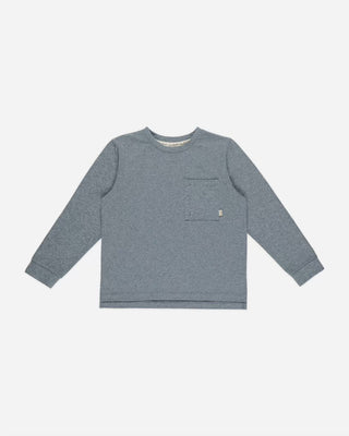 Rylee cru long sleeve pocket tee heathered indigo, 4-5y