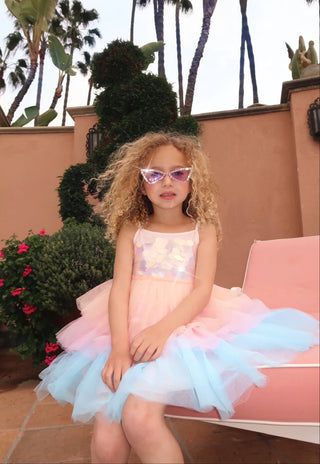 Lola & The Boys Pink w/iridescent sequins & tulle skirt dress, 6 years