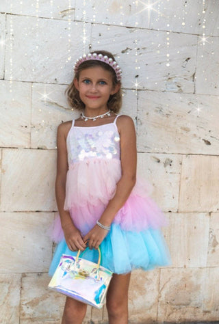 Lola & The Boys Pink w/iridescent sequins & tulle skirt dress, 6 years
