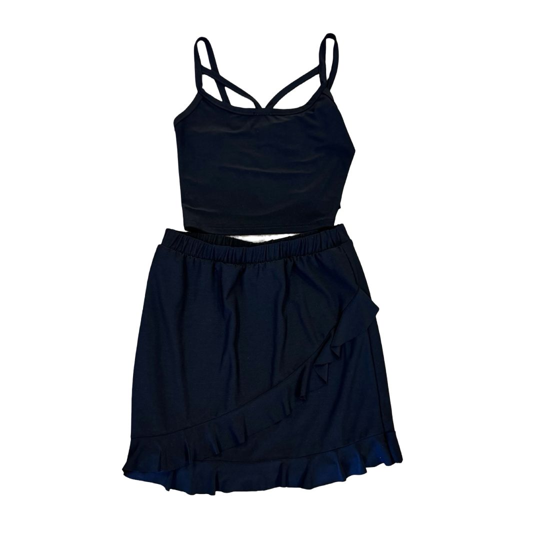Un Deux Trois black top/skirt set, youth large