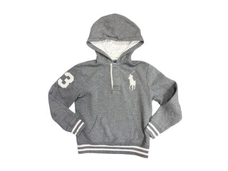 Polo Ralph Lauren Grey and White Quarter-Button Hooded Sweatshirt, 7-8 years