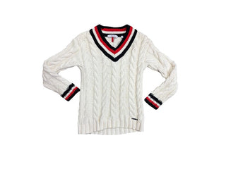 Givenchy Cream Cable Knit Sweater with Red and Black Details, 8 years