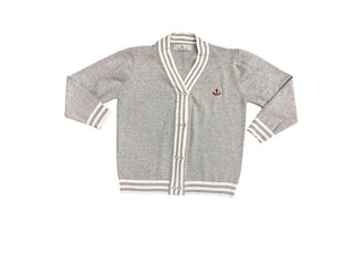 Moncler Grey Knit Cardigan with White Stripes, 5-6 years