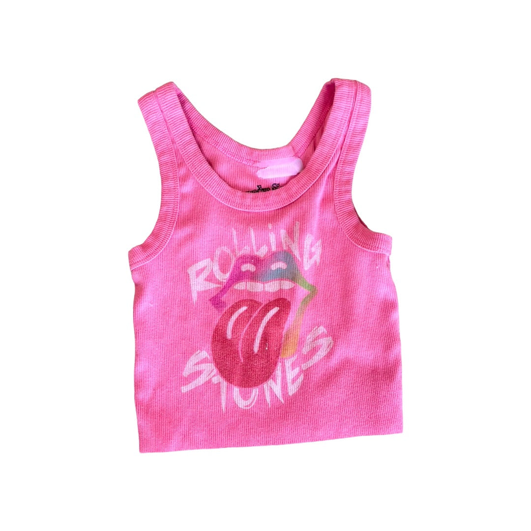 Rowdy Sprouts Rolling Stones pink tank top, 6 years