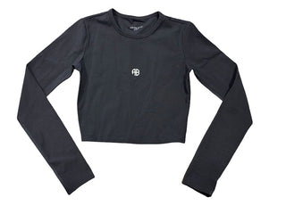 Anine Bing Black Longsleeve Crop Athletic Top with Logo, XS