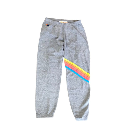 Aviator Nation grey w/rainbow sweatpants, womens medium
