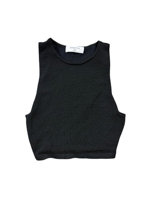 Babaton Black Rib Knit Cropped Tank, XXS