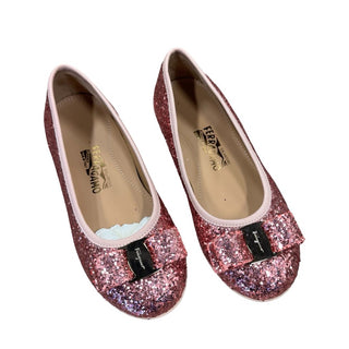 Ferragamo Varina pink glitter ballet flat w/box, euro 28 little kid