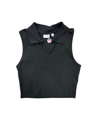 Sunday Best Black Crop Polo Tank Top , XXS