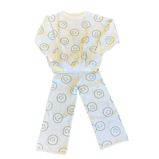 Hunter + Rose cream w/green smile top/pant set, 4-5 years