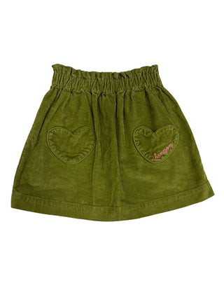 Bonton Green Corduroy Skirt with Heart Pockets, 6 years