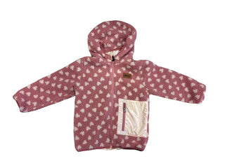 Deux Par Deux Fleece Pink Heart Pattern Zip-Up with Shiny Pocket Detail, 7-8 years
