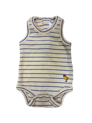 Tiny Cottons Cream and Blue Bodysuit Tank with Bird Embroidery Detail, 3 months