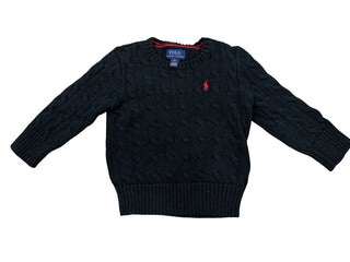 Polo Ralph Lauren Black Cable Knit Sweater with Red Logo, 2 years