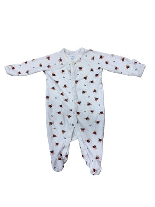 Ralph Lauren White Teddy Bear Print Button-Up Sleeper, 3 months
