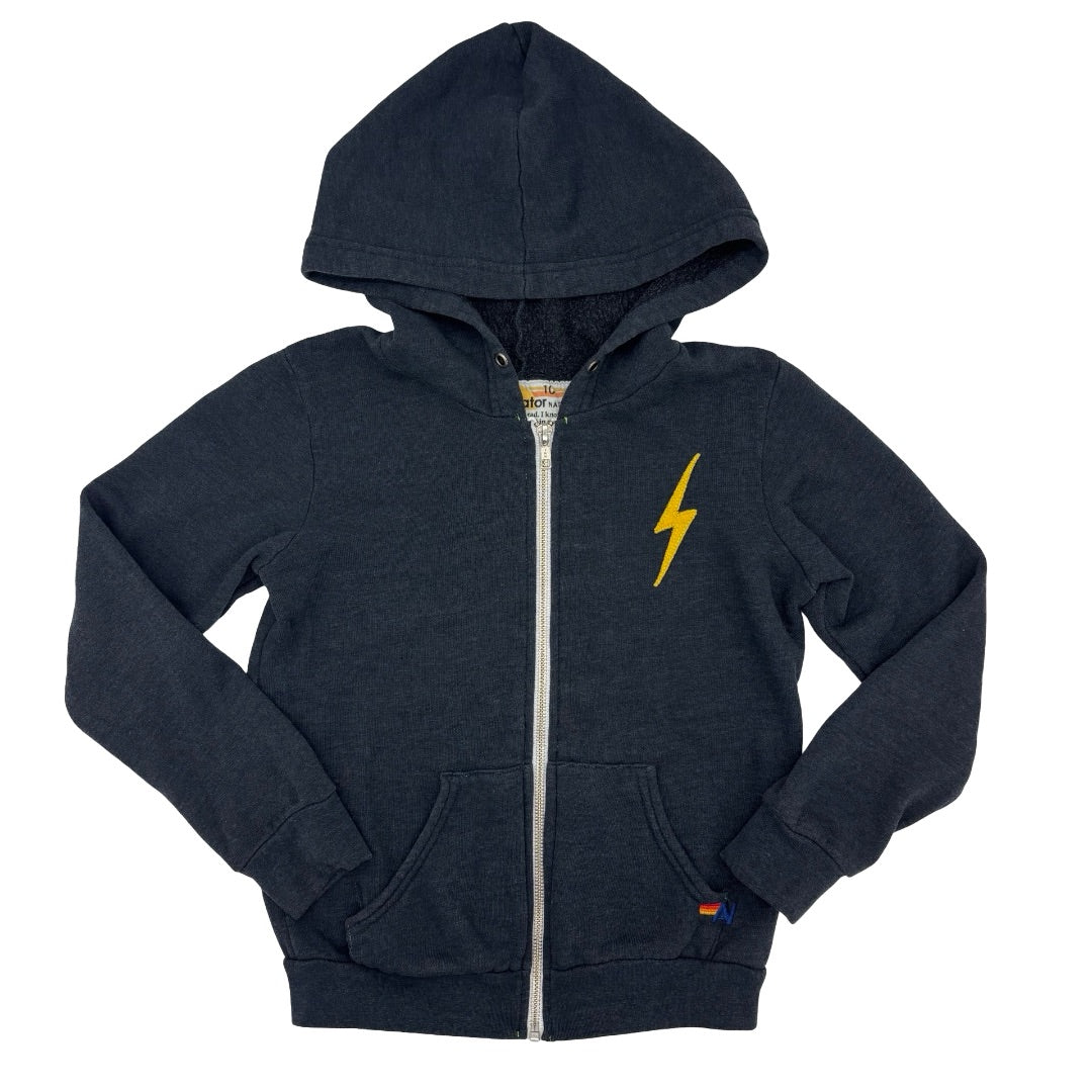 Aviator Nation black w/lightning bolt zip up, 10 years